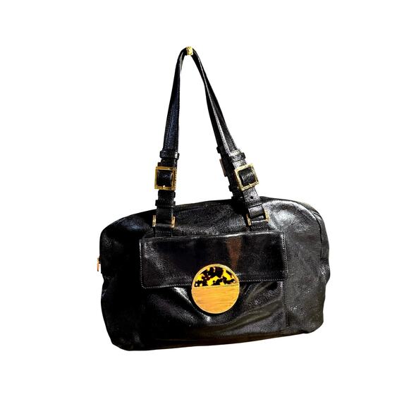 Tory Burch Black Patent satchel with tortoiseshell accent - Picture 1 of 11